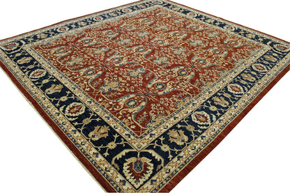 Close-up of wool pile, Blue & Rust rug