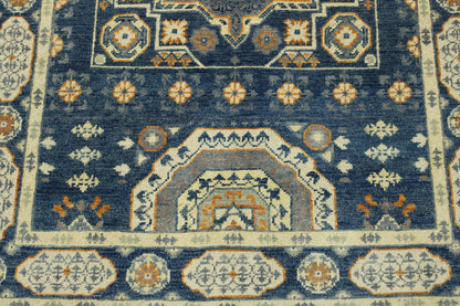 Tribal Super Kazak rug corner detail