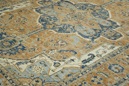 Blue & Rust Oushak Heriz Chobi rug in room setting