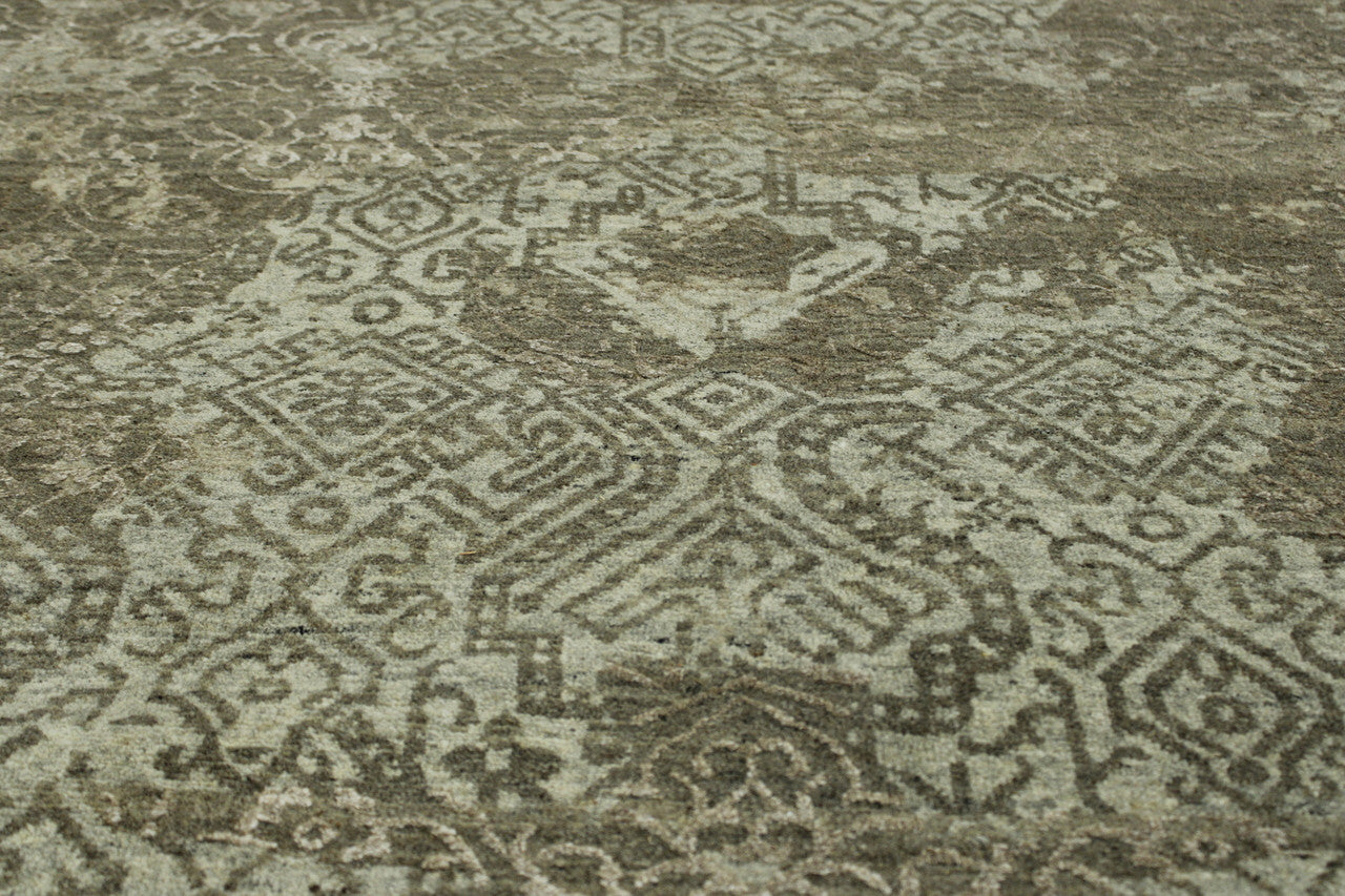 Close-up of wool-silk pile, Brown & Gray rug