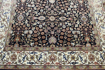 Blue & Beige Traditional Fine Heraki rug in room setting