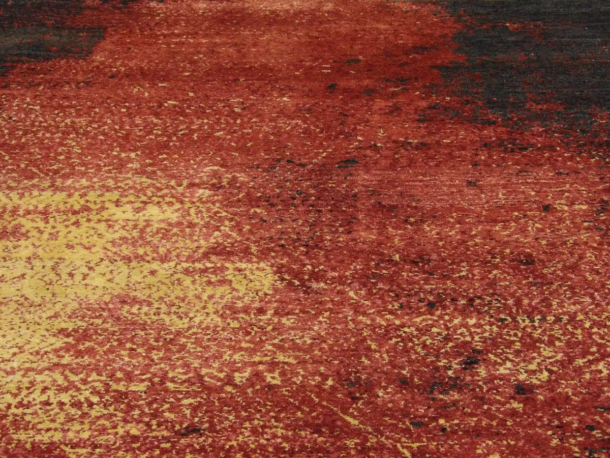 Back of Modern Abstract Night Fire Design hand-knotted rug