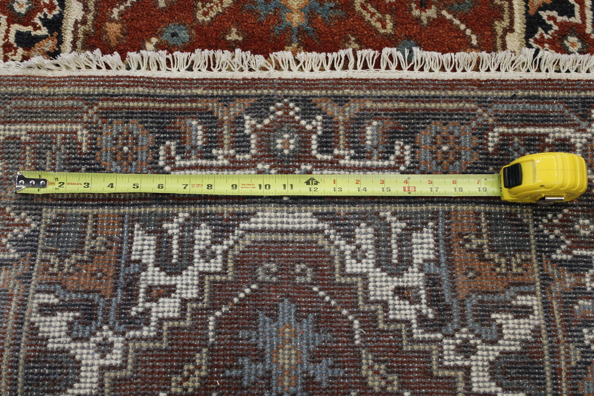 Tribal Indo Heriz rug corner detail