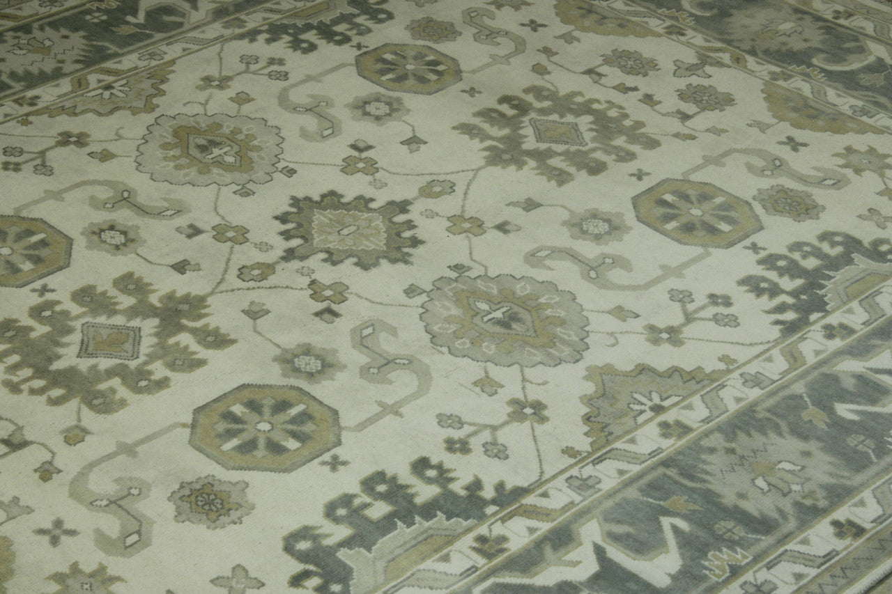 Oushak Ziegler hand-knotted wool rug in Green & Beige, full view
