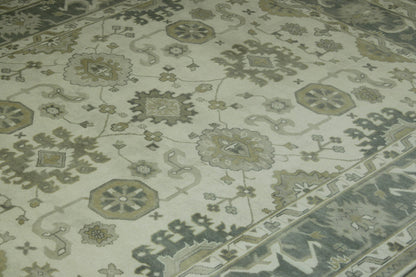 Oushak Ziegler hand-knotted wool rug in Green & Beige, full view