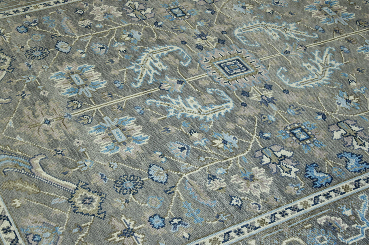 Back of Oushak Colorful Ziegler hand-knotted rug