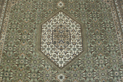 Brown & Green Traditional Bidjar Design rug in room setting