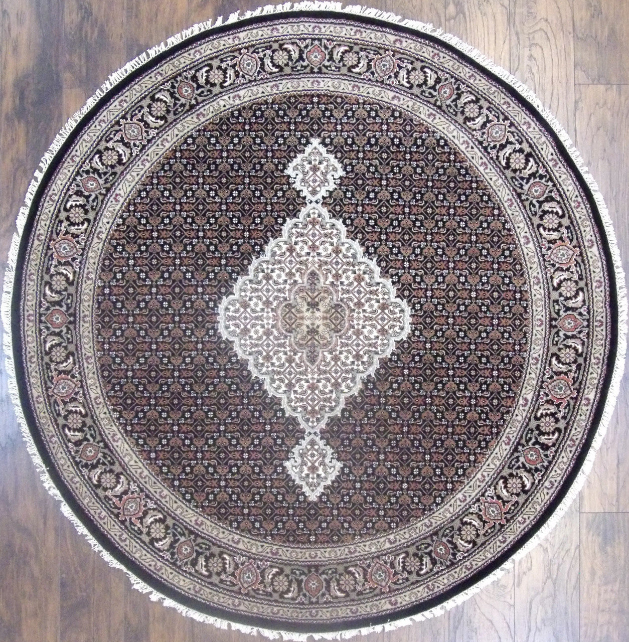 Fine Persian Mahi Tabriz hand-knotted wool-silk rug in Black, full view