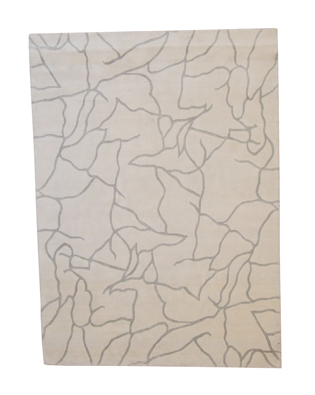 Modern Abstract Design hand-knotted wool-silk rug in Gray & White, full view