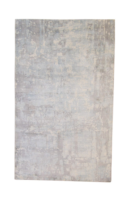 Modern Abstract Design hand-knotted silk rug in Blue & White, full view