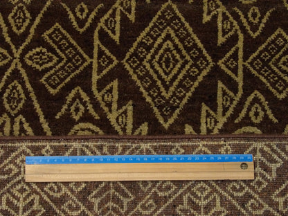 Full room view of transitional Ikat hand-knotted rug