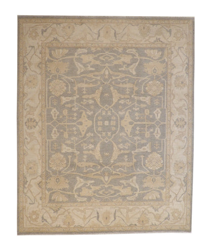 Traditional Chobi hand-knotted wool rug in Blue & Beige, full view