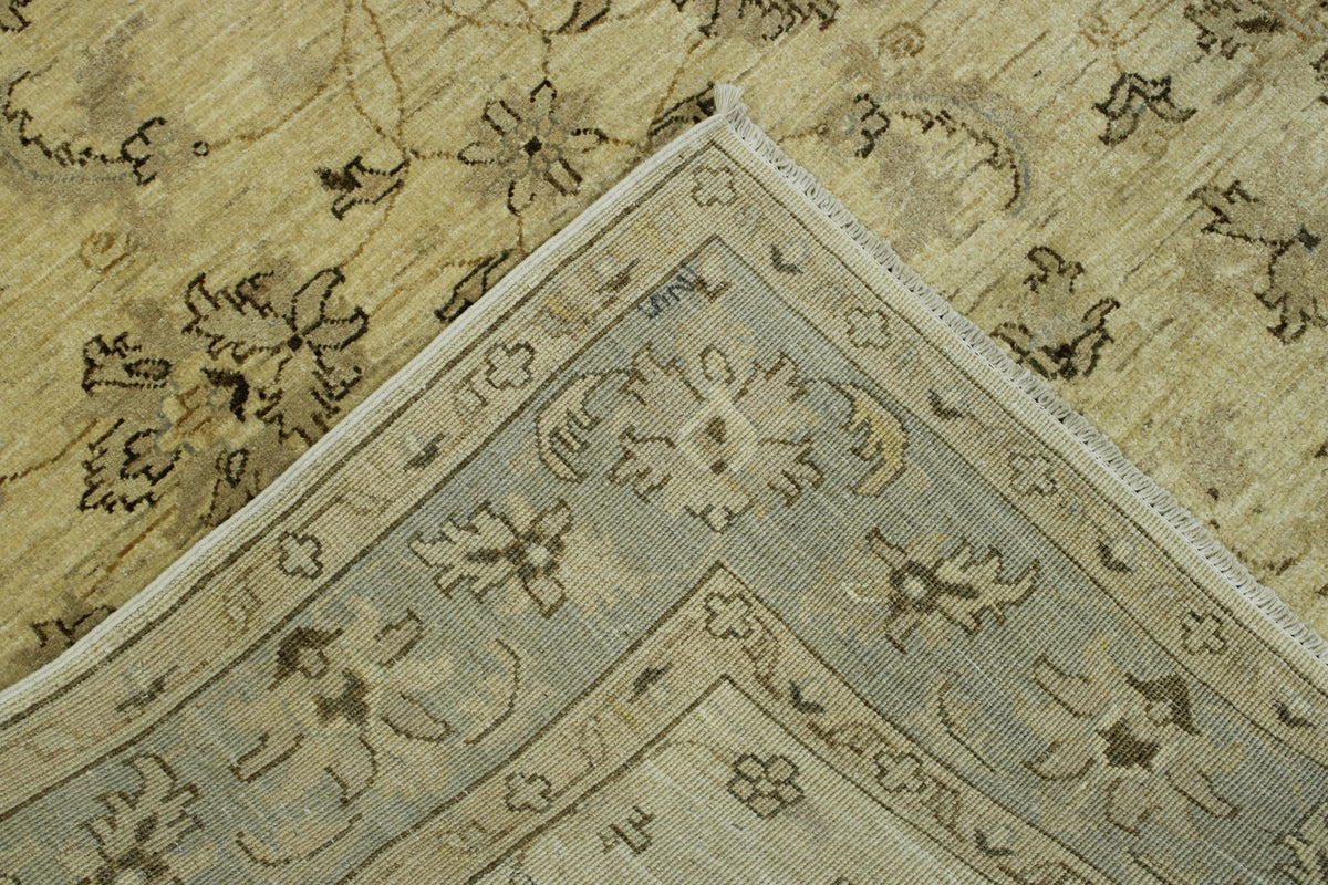Oushak Chobi Ziegler hand-knotted wool rug in Gold & Gray, full view