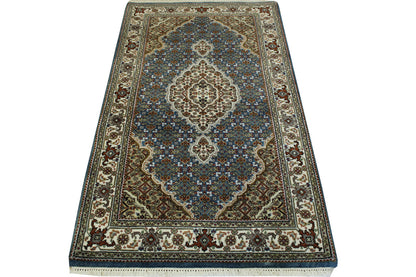 Close-up of wool pile, Blue & Beige rug