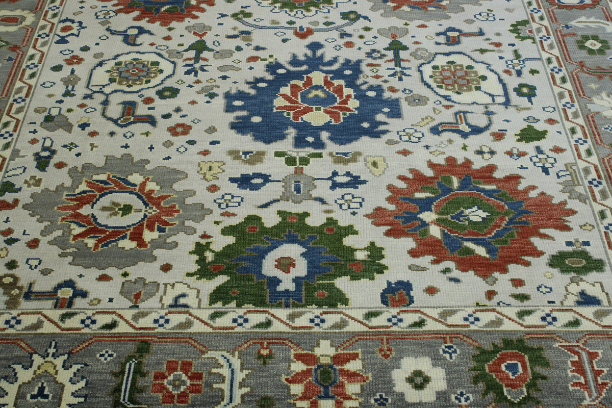Oushak Ziegler hand-knotted wool rug in Gray & Beige, full view