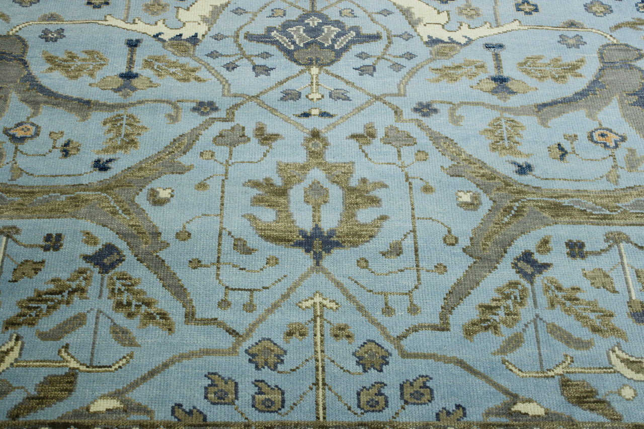 Oushak Ziegler hand-knotted wool rug in Blue, full view