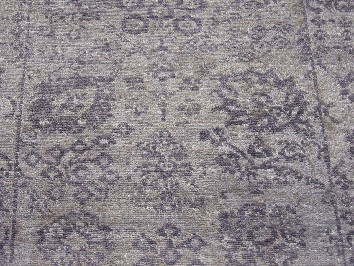 Wool-silk texture close-up, blue and gray Oushak runner