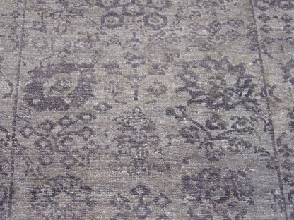 Wool-silk texture close-up, blue and gray Oushak runner