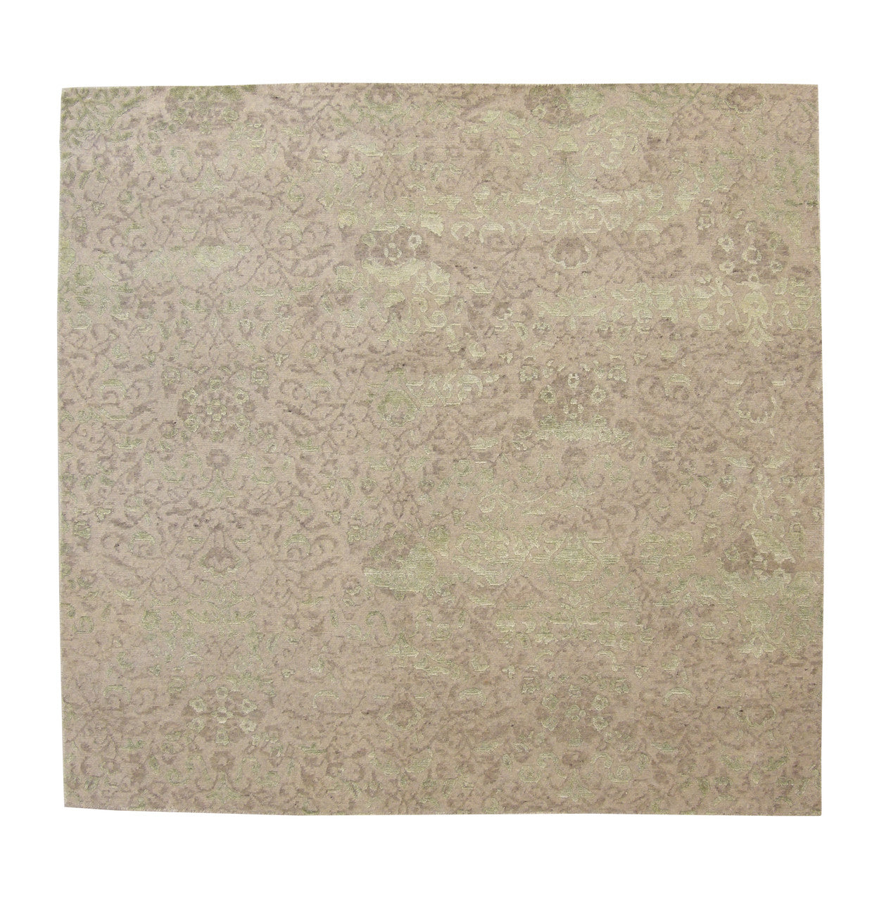 Transitional Abstract Broken Design hand-knotted wool-silk rug in Green & Beige, full view