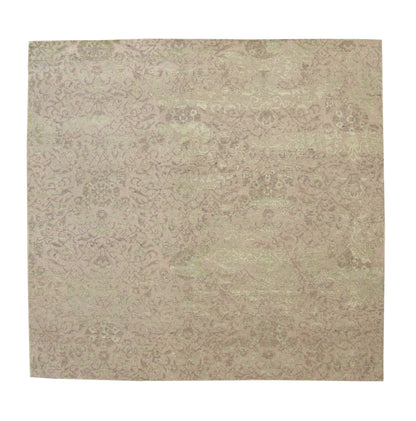 Transitional Abstract Broken Design hand-knotted wool-silk rug in Green & Beige, full view
