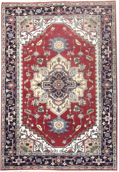 Tribal Heriz hand-knotted wool rug in Blue & Red, full view