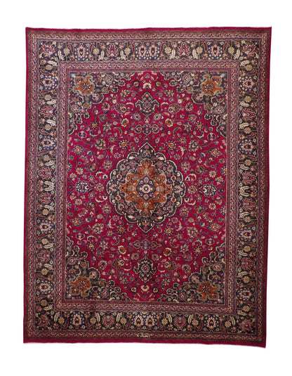 Traditional Antique Tabriz hand-knotted wool rug in Beige & Red, full view