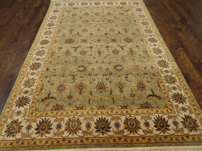 Close-up of wool pile, Green & Beige rug