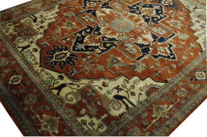Traditional Antiquewash Sherapi hand-knotted wool rug in Blue, full view