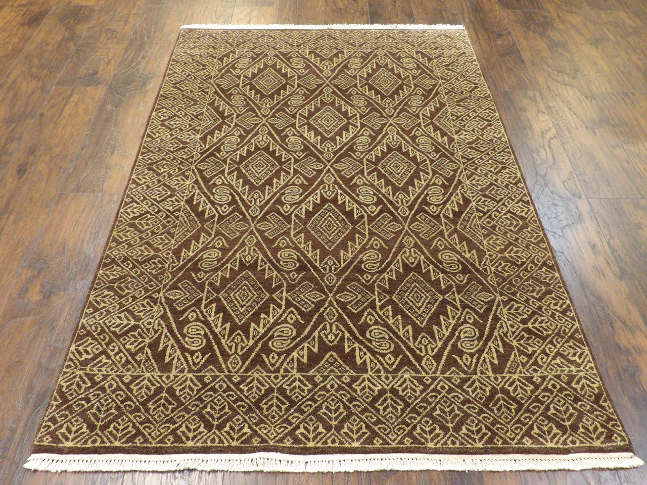 Back of hand-knotted Ikat rug showing construction