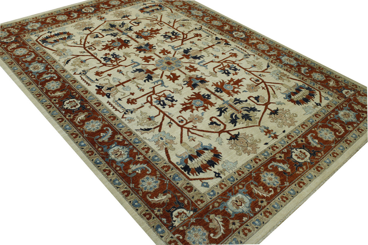 Close-up of wool pile, Beige & Rust rug