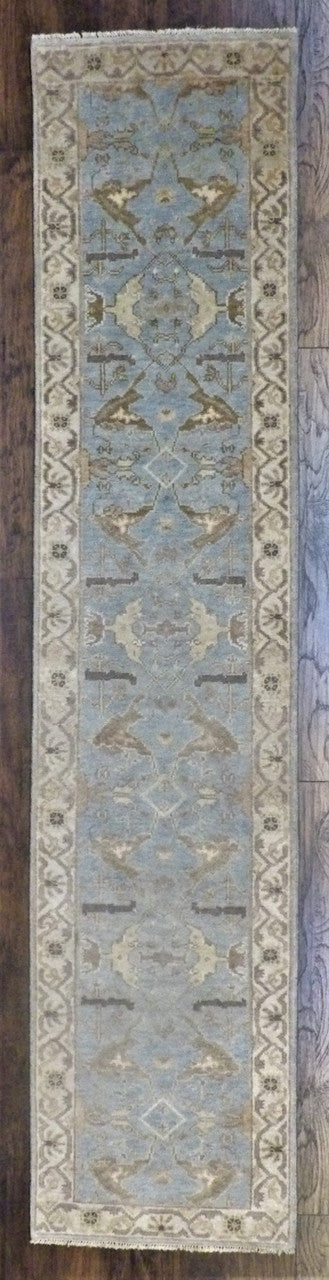 Turk Oushak Stone Wash hand-knotted wool rug in Blue & Beige, full view