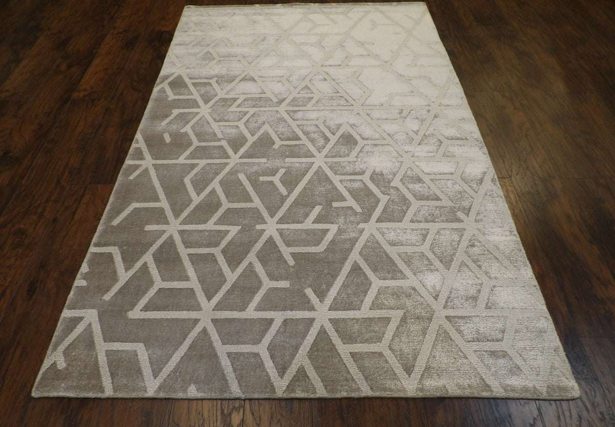 Back of hand-knotted broken design rug showing construction