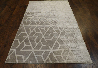 Back of hand-knotted broken design rug showing construction