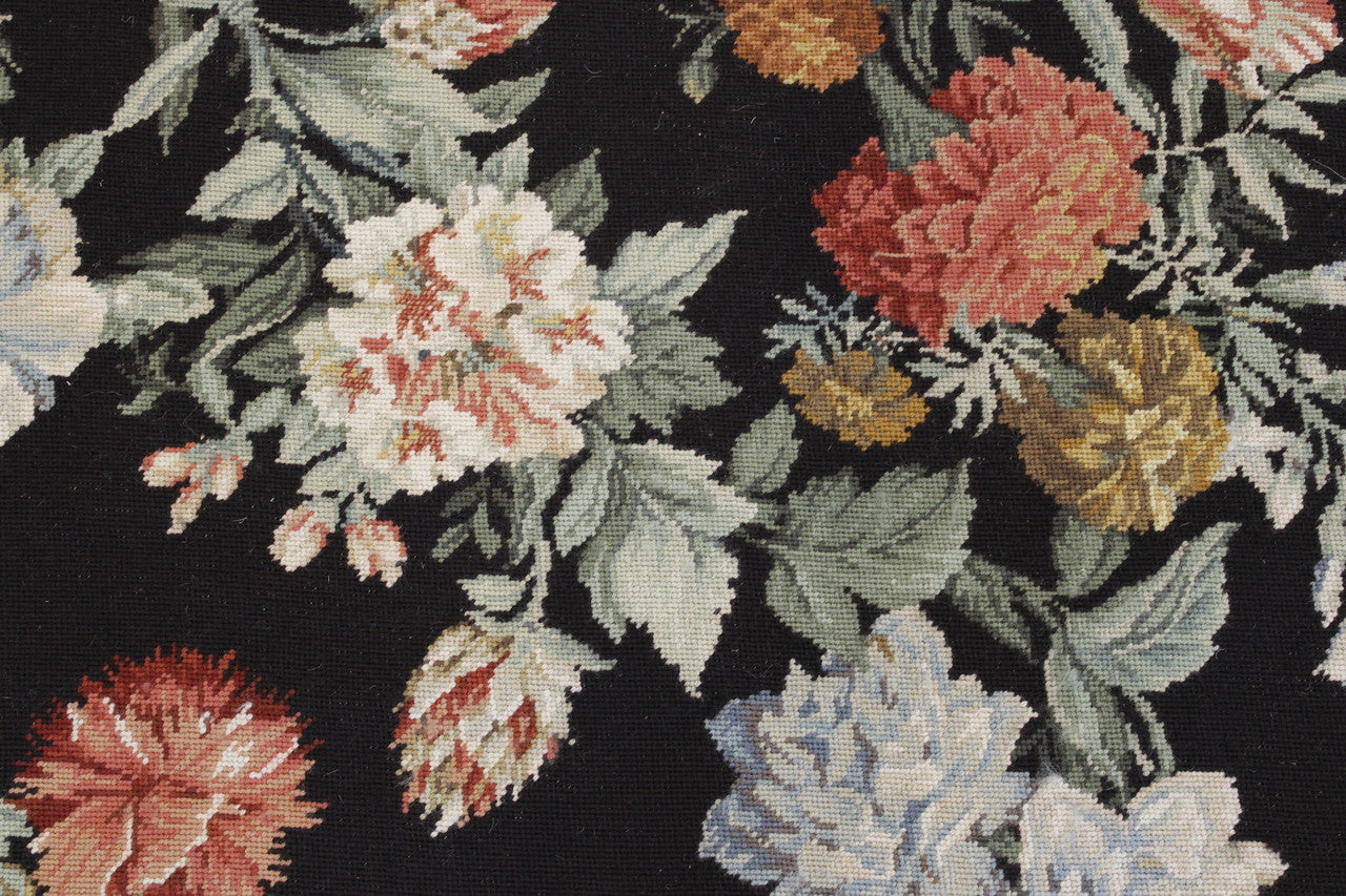 Transitional Antique Floral Needlepoint rug border detail