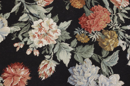 Transitional Antique Floral Needlepoint rug border detail