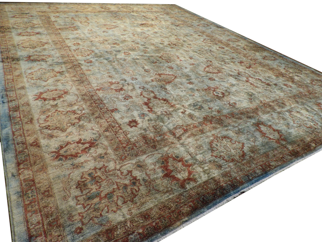 Full view of overdyed Chobi Oushak palatial rug