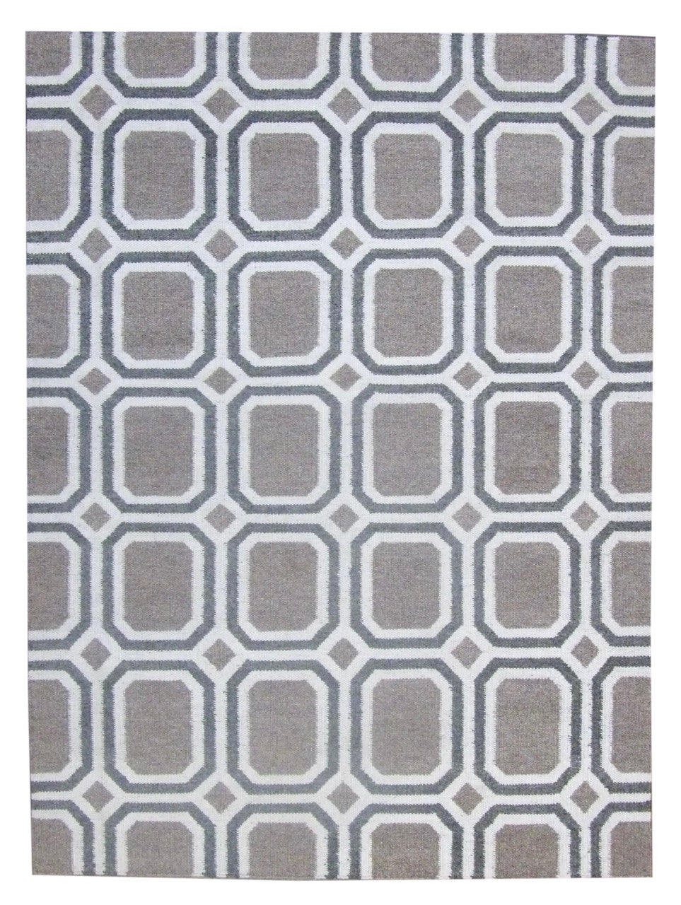 Coastal flat-weave hand-knotted wool rug in black and gray, full view