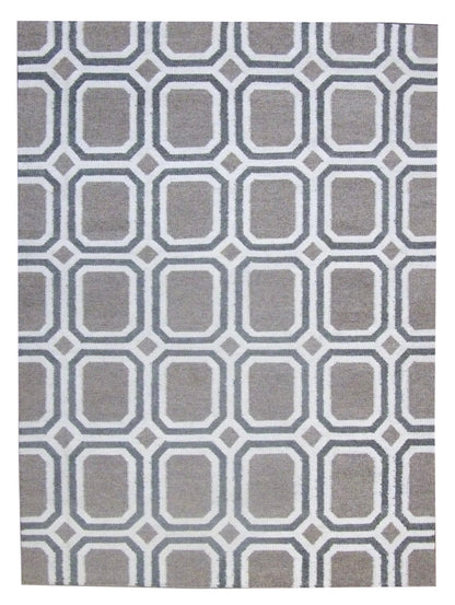 Coastal flat-weave hand-knotted wool rug in black and gray, full view