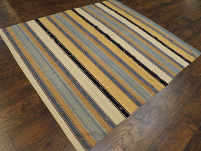 Anatolian stripe pattern detail, brown and ivory hand-knotted rug