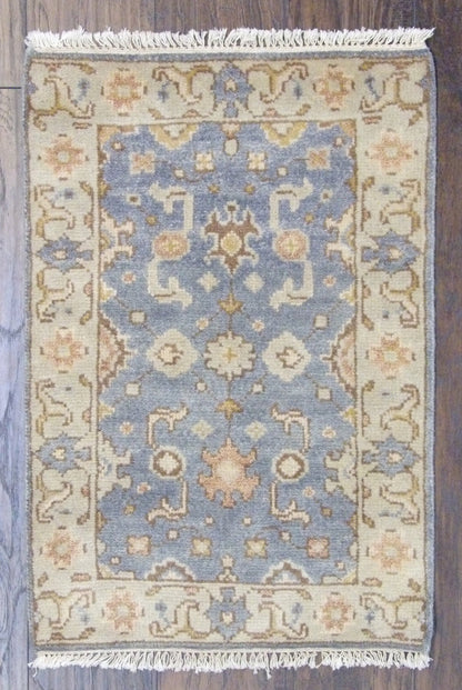 Turk Oushak Wash hand-knotted wool rug in Blue & Beige, full view