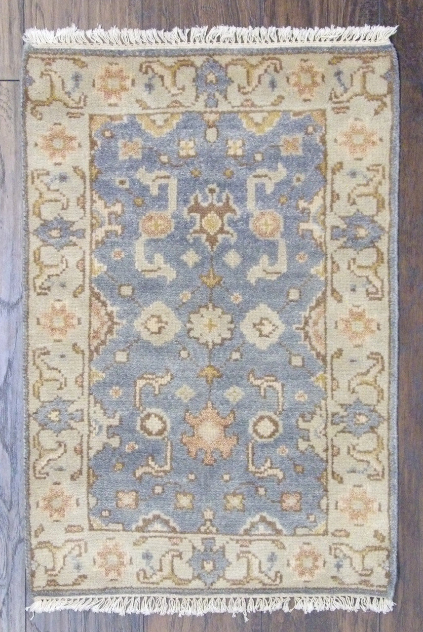Turk Oushak Wash hand-knotted wool rug in Blue & Beige, full view