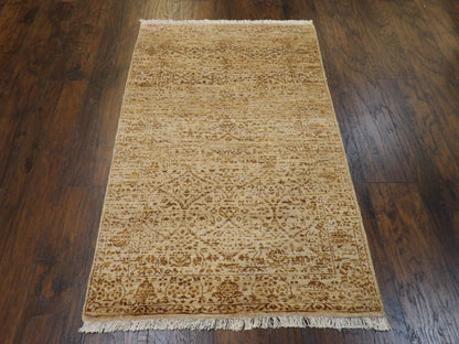 Back of hand-knotted modern rug showing construction