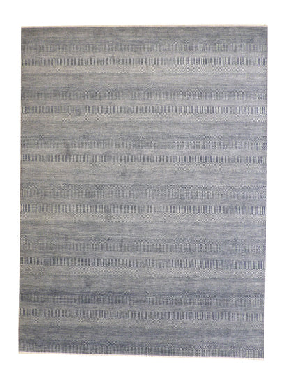 Modern Grass Design hand-knotted wool-silk rug in Blue & Gray, full view