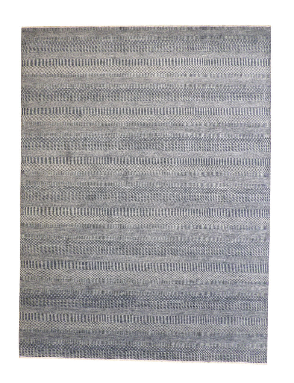 Modern Grass Design hand-knotted wool-silk rug in Blue & Gray, full view