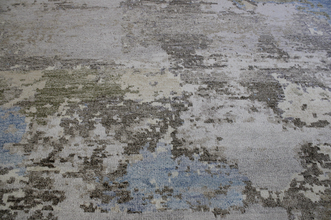 Blue & Multi-Color Modern Abstract Distress Design rug in room setting