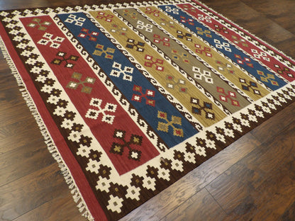 Flatweave pattern detail, multi-color coastal rug