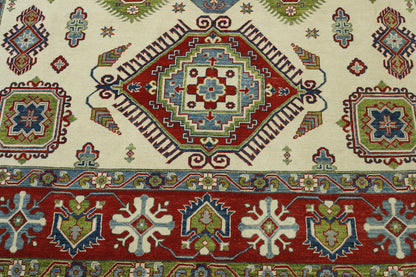 Tribal Super Kazak rug corner detail