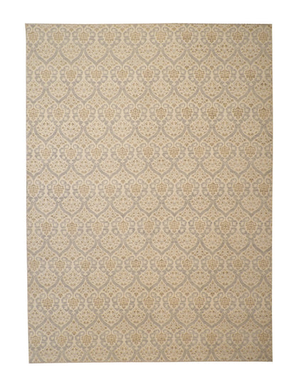 Tribal Ikat hand-knotted wool rug in Brown & Gray, full view
