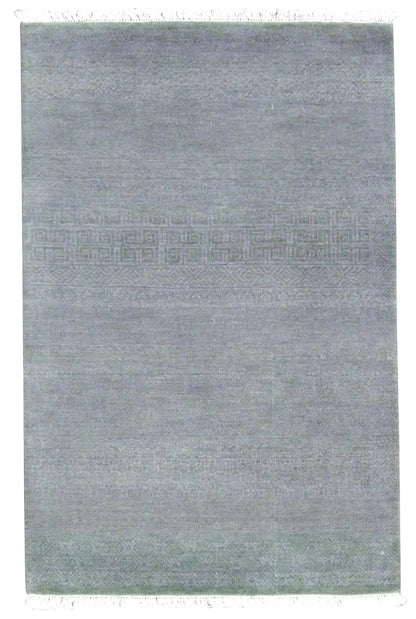 Modern Grass Design hand-knotted wool rug in Green & Gray, full view