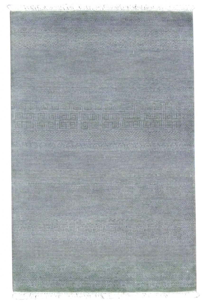 Modern Grass Design hand-knotted wool rug in Green & Gray, full view